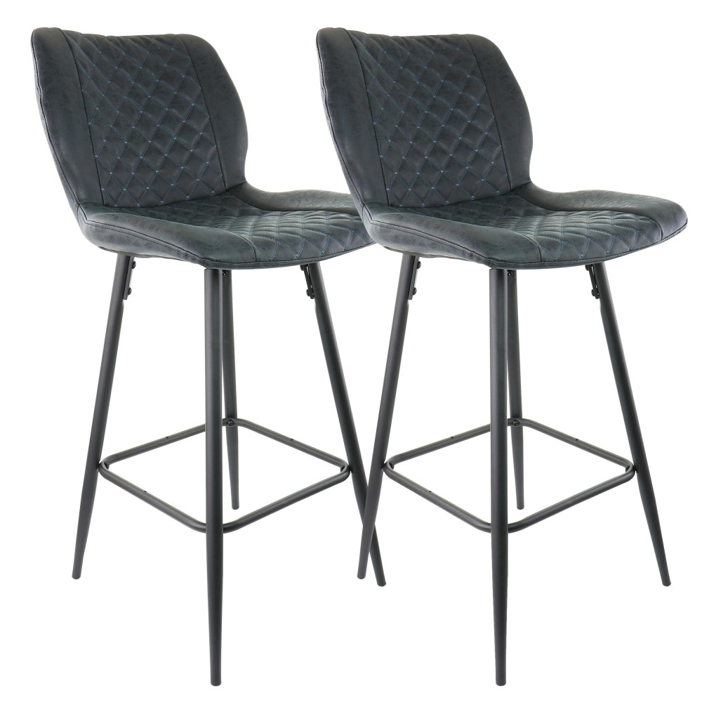 MEGAGOODS, INC. Elama 995116684M  Diamond-Stitched Faux Leather Bar Chairs, Black/Silver, Set Of 2 Chairs