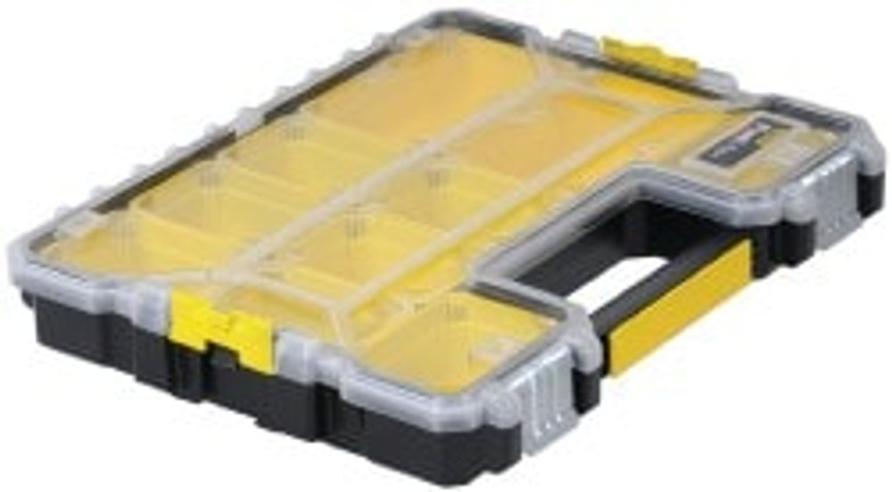 Stanley FMST14920 10 Compartment Clear, Black, Yellow Small Parts Shallow Storage Box