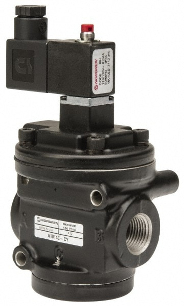 Norgren A1014C-CY Mechanically Operated Valve: Poppet, Solenoid Actuator, 1/2" Inlet, 1/2" Outlet, 2 Position