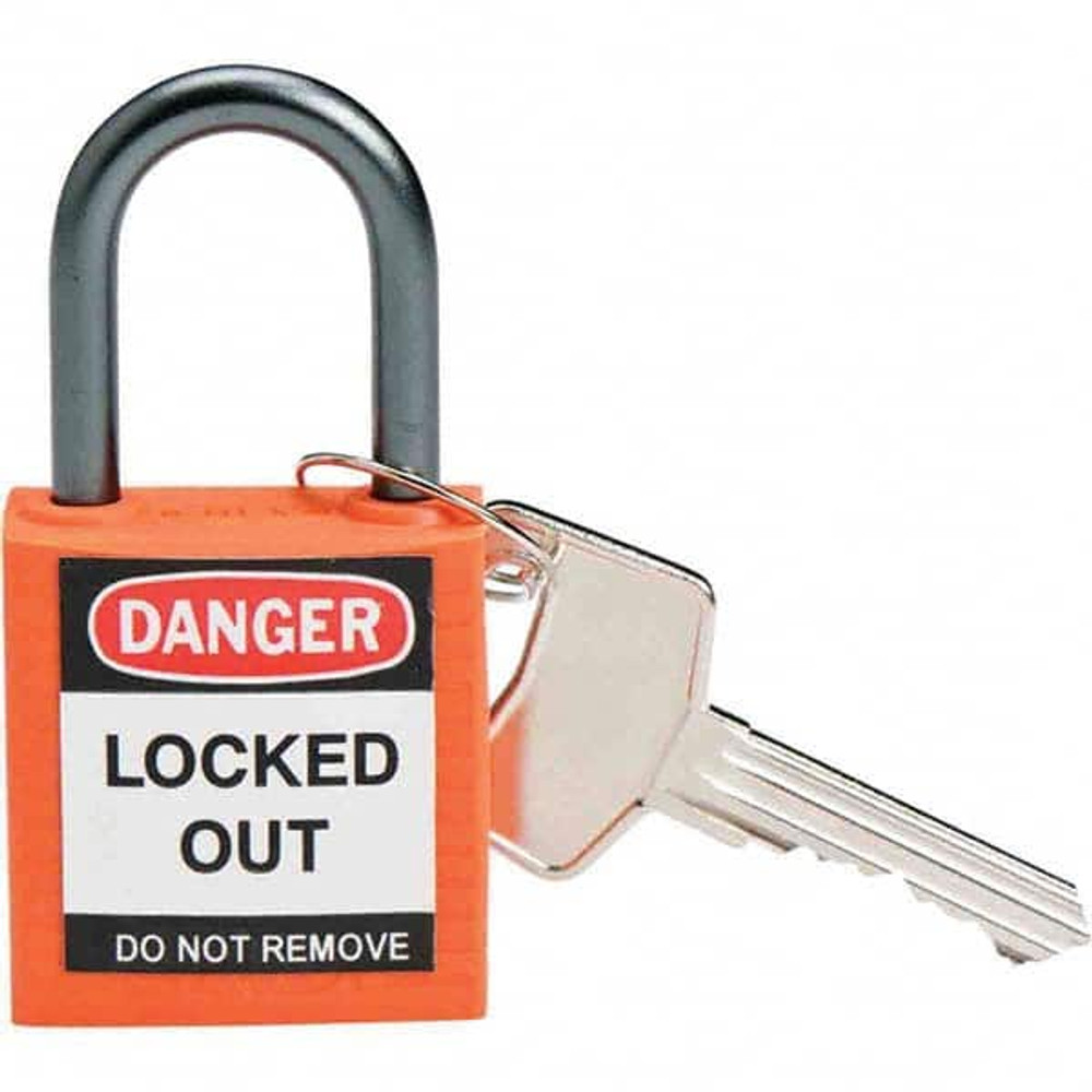 Brady 143154 Lockout Padlock: Keyed Different, Key Retaining, Nylon, 1" High, Nylon Shackle, Orange