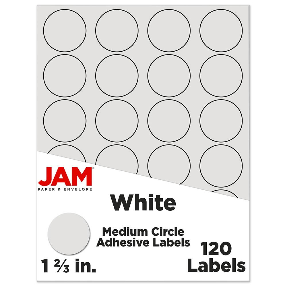 JAM PAPER AND ENVELOPE JAM Paper 3147612193  Circle Label Sticker Seals, 1 2/3in, White, Pack Of 120