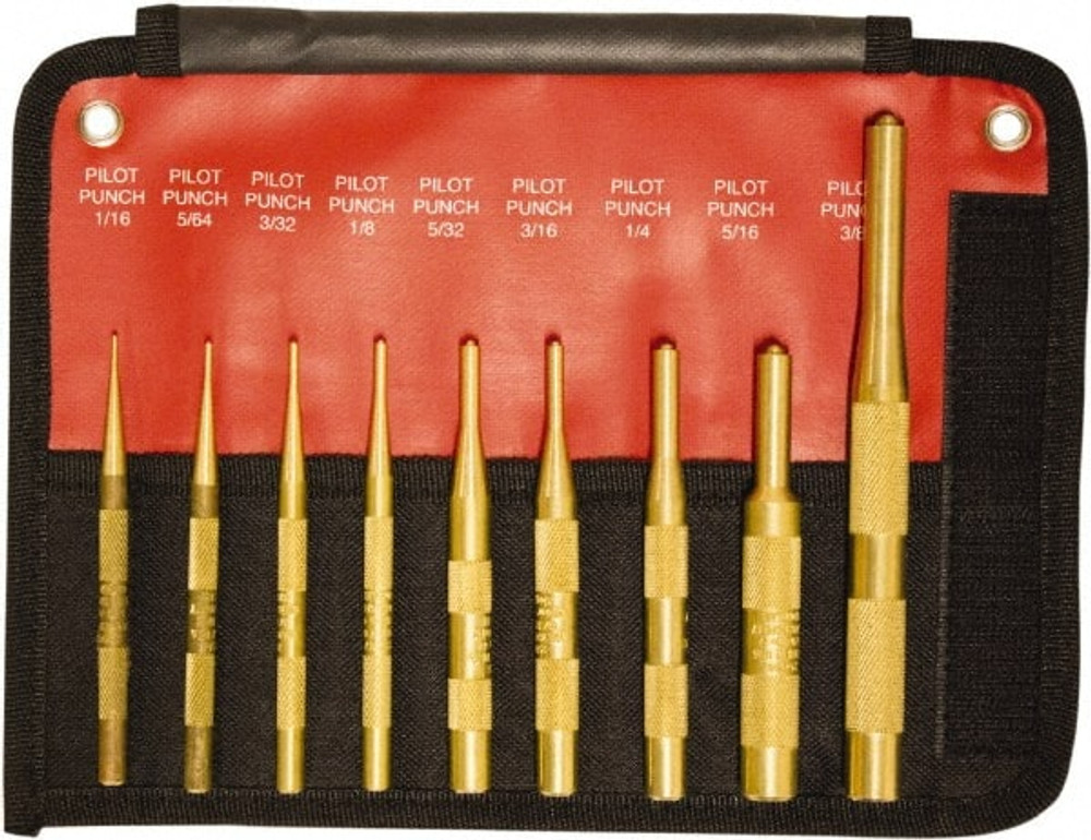 Mayhew 61367 Brass Pilot Punch Kit Punch Set: 9 Pc, 0.0625 to 0.375"