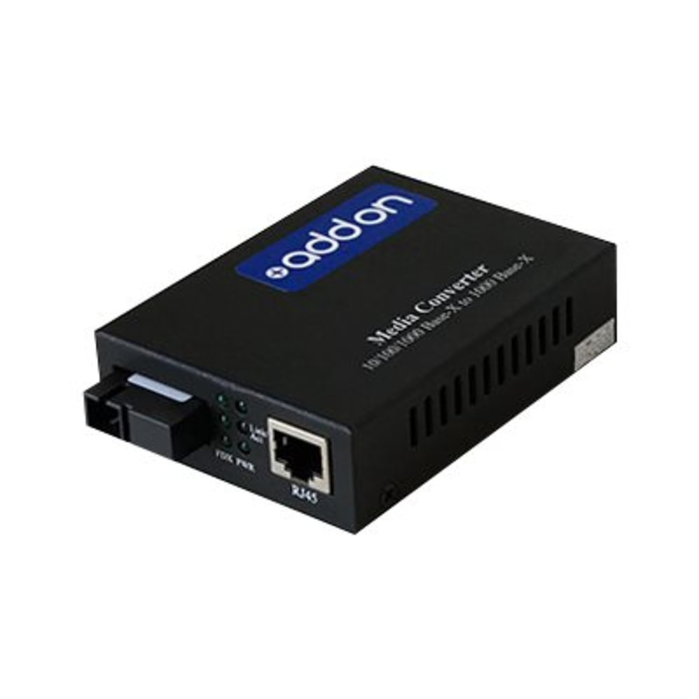 ADD-ON COMPUTER PERIPHERALS, INC. AddOn ADD-GMC-BX-4USC  1Gbs 1 RJ-45 to 1 SC Media Converter - Fiber media converter - GigE - 10Base-T, 1000Base-TX, 100Base-TX, 1000Base-BX-U - RJ-45 / SC single-mode - up to 24.9 miles - 1490 (TX) / 1550 (RX) nm