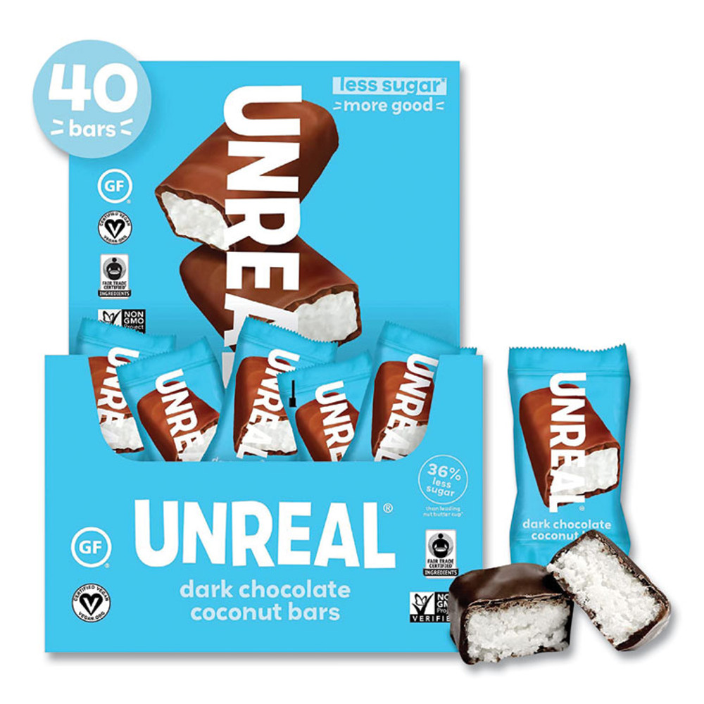 UNREAL BRANDS INC. 22002087 Dark Chocolate Coconut Bars, 0.53 oz, Individually Wrapped, 40/Pack