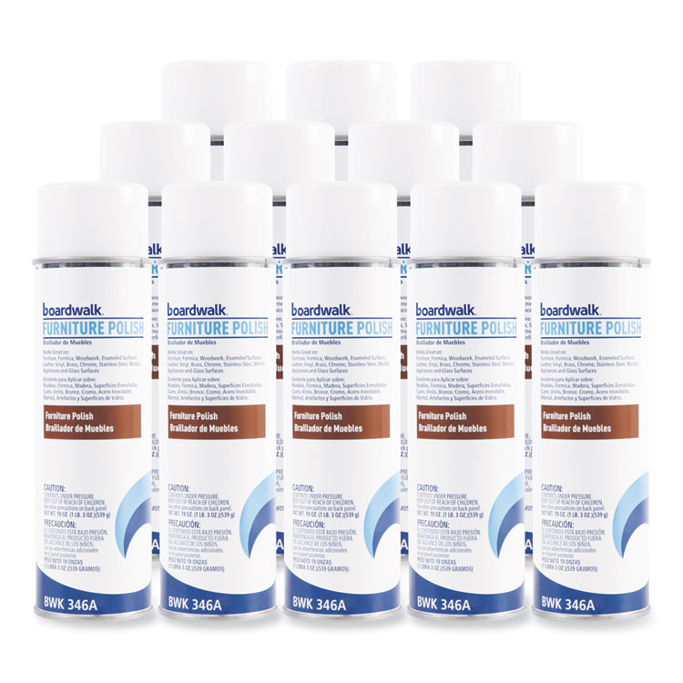 BOARDWALK 346-ACT Furniture Polish, Lemon Scent, 19 oz Aerosol Spray, 12/Carton