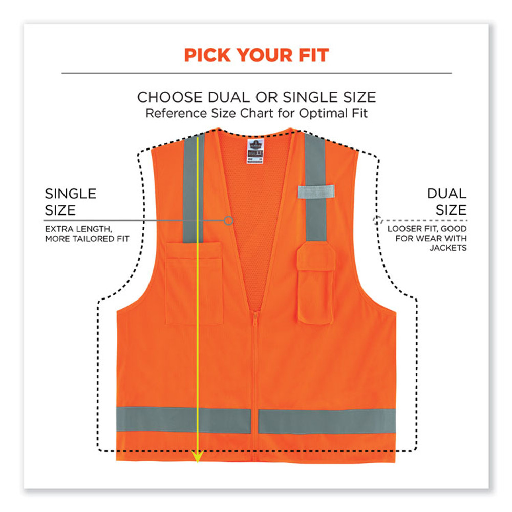 TENACIOUS HOLDINGS, INC. ergodyne® 24514 GloWear 8249Z-S Single Size Class 2 Economy Surveyors Zipper Vest, Polyester, Large, Orange