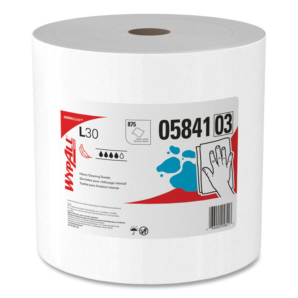 KIMBERLY-CLARK PROFESSIONAL WypAll® 05841 L30 Towels, 12.4 x 12.2, White, 875/Roll