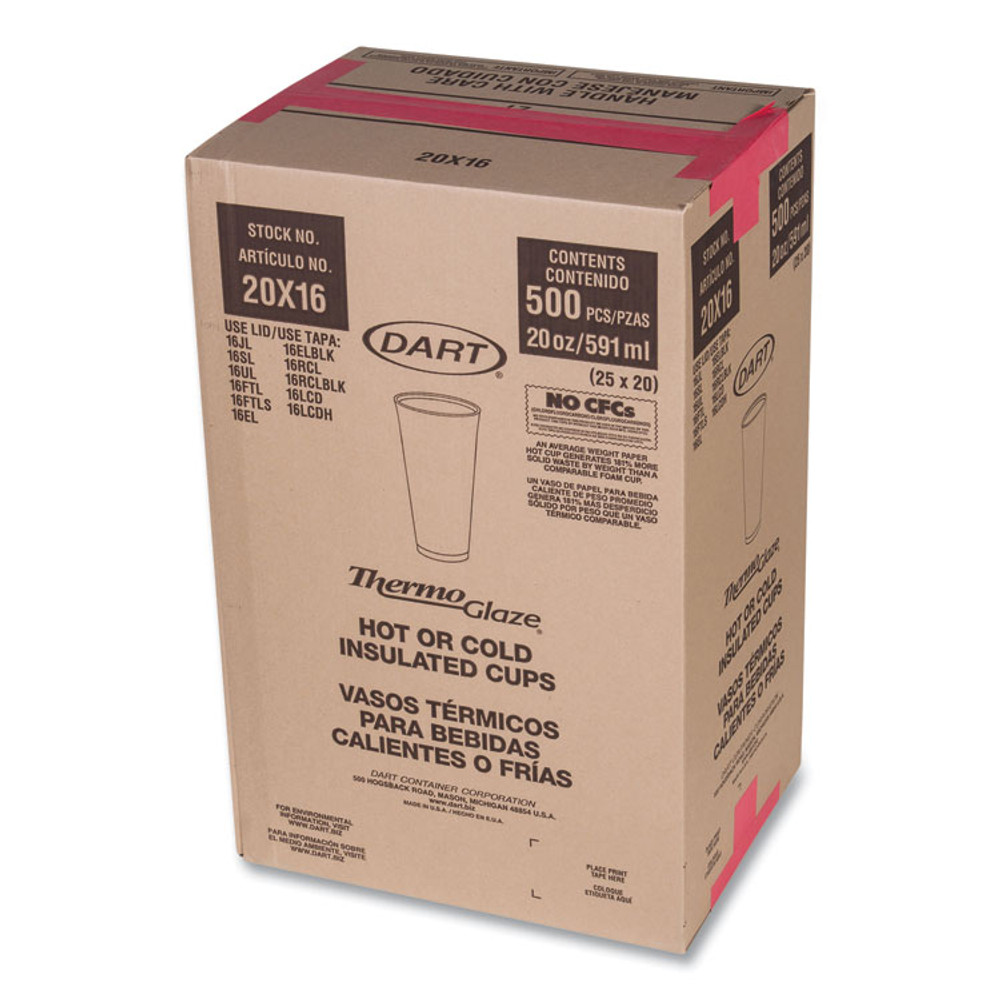 DART 20X16GPK Cafe G Foam Hot/Cold Cups, 20 oz, Brown/Red/White, 20/Pack