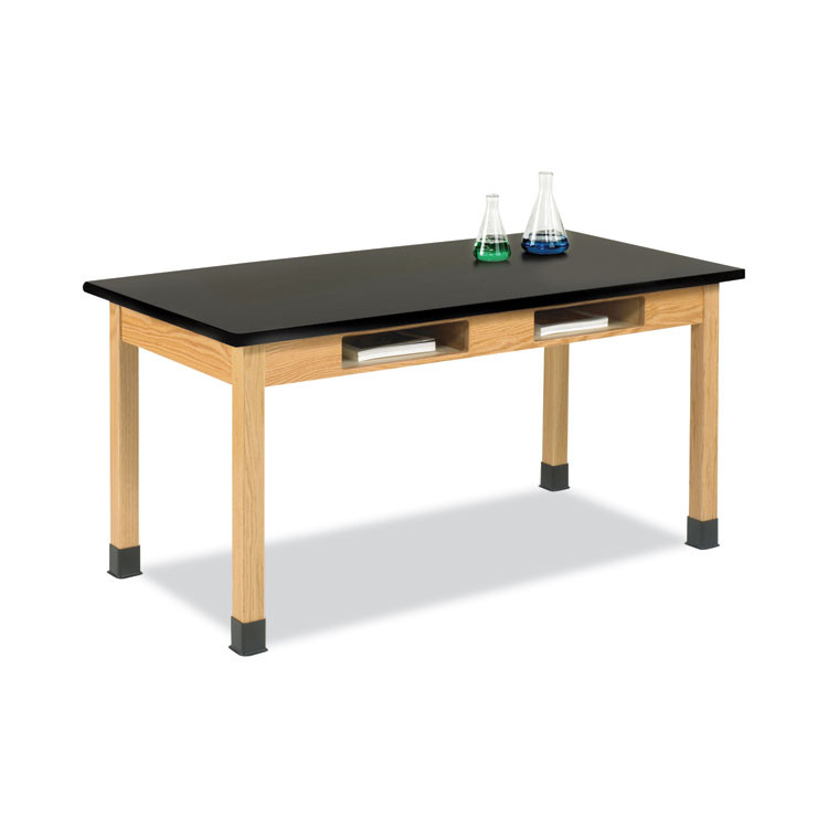 DIVERSIFIED WOODCRAFTS, INC. Spaces™ C714LBBK36N Classroom Book Compartment Science Table, 60w x 30d x 36h, Black High Pressure Laminate (HPL) Top, Oak Base