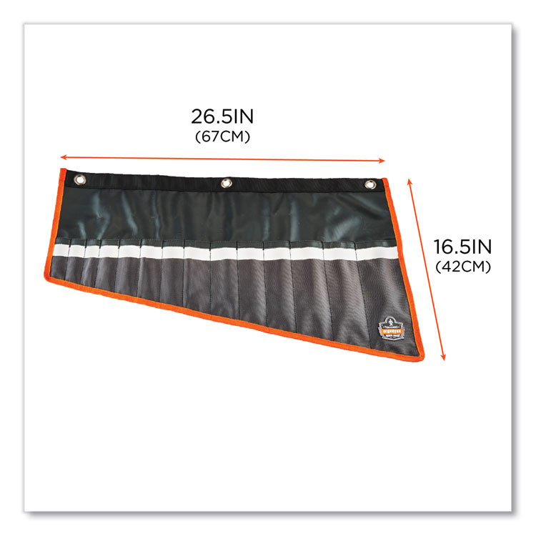 TENACIOUS HOLDINGS, INC. ergodyne® 13775 Arsenal 5873 Polyester Wrench Roll Up, 14 Compartments, 26.5 x 16.5, Polyester, Black
