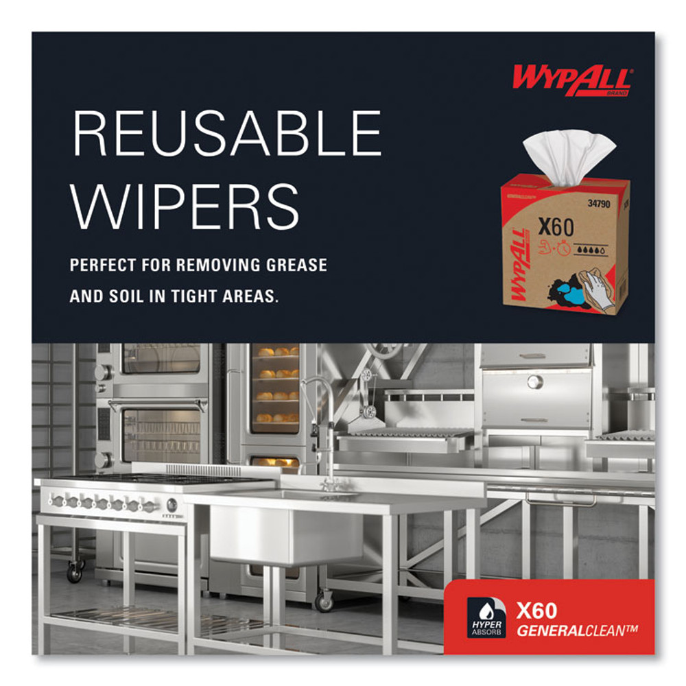 KIMBERLY-CLARK PROFESSIONAL WypAll® 34790BX General Clean X60 Cloths, POP-UP Box, 8.34 x 16.8, White, 118/Box