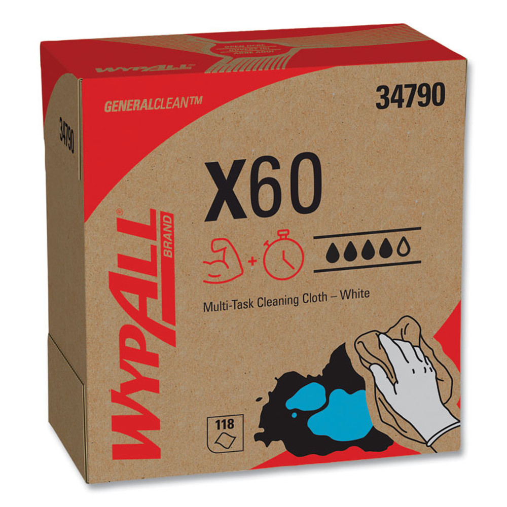 KIMBERLY-CLARK PROFESSIONAL WypAll® 34790BX General Clean X60 Cloths, POP-UP Box, 8.34 x 16.8, White, 118/Box