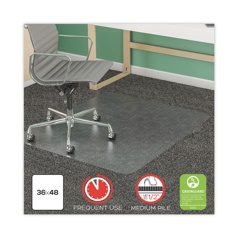 DEFLECTO CORPORATION CM14242COM SuperMat Frequent Use Chair Mat, Med Pile Carpet, Roll, 45 x 53, Rectangular, Clear