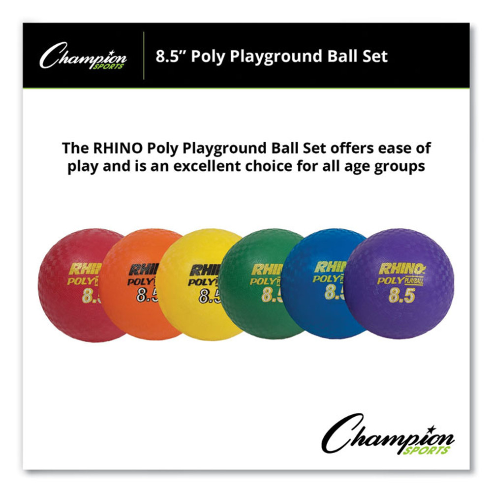 CHAMPION SPORT Sports PX85SET Rhino Playground Ball Set, 8.5" Diameter, Assorted Colors, 6/Set