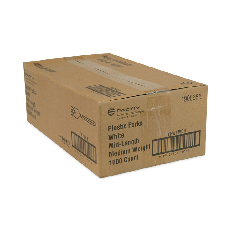 PACTIV EVERGREEN CORPORATION YFWFWCH Fieldware Cutlery, Mediumweight Fork, Plastic, White, 1,000/Carton