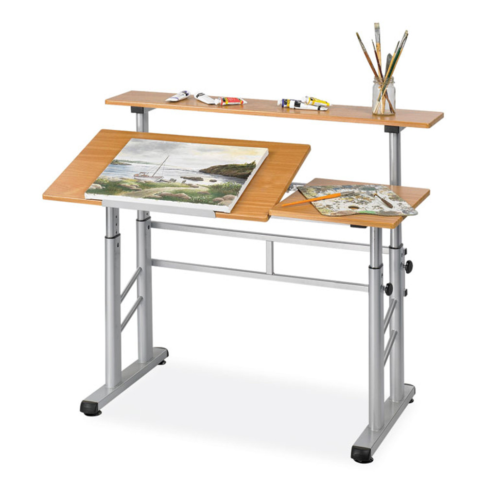 SAFCO PRODUCTS 3965MO Height-Adjustable Split Level Drafting Table, Rectangular/Square, 47.25 x 29.75 x 26 to 37.25, Medium Oak
