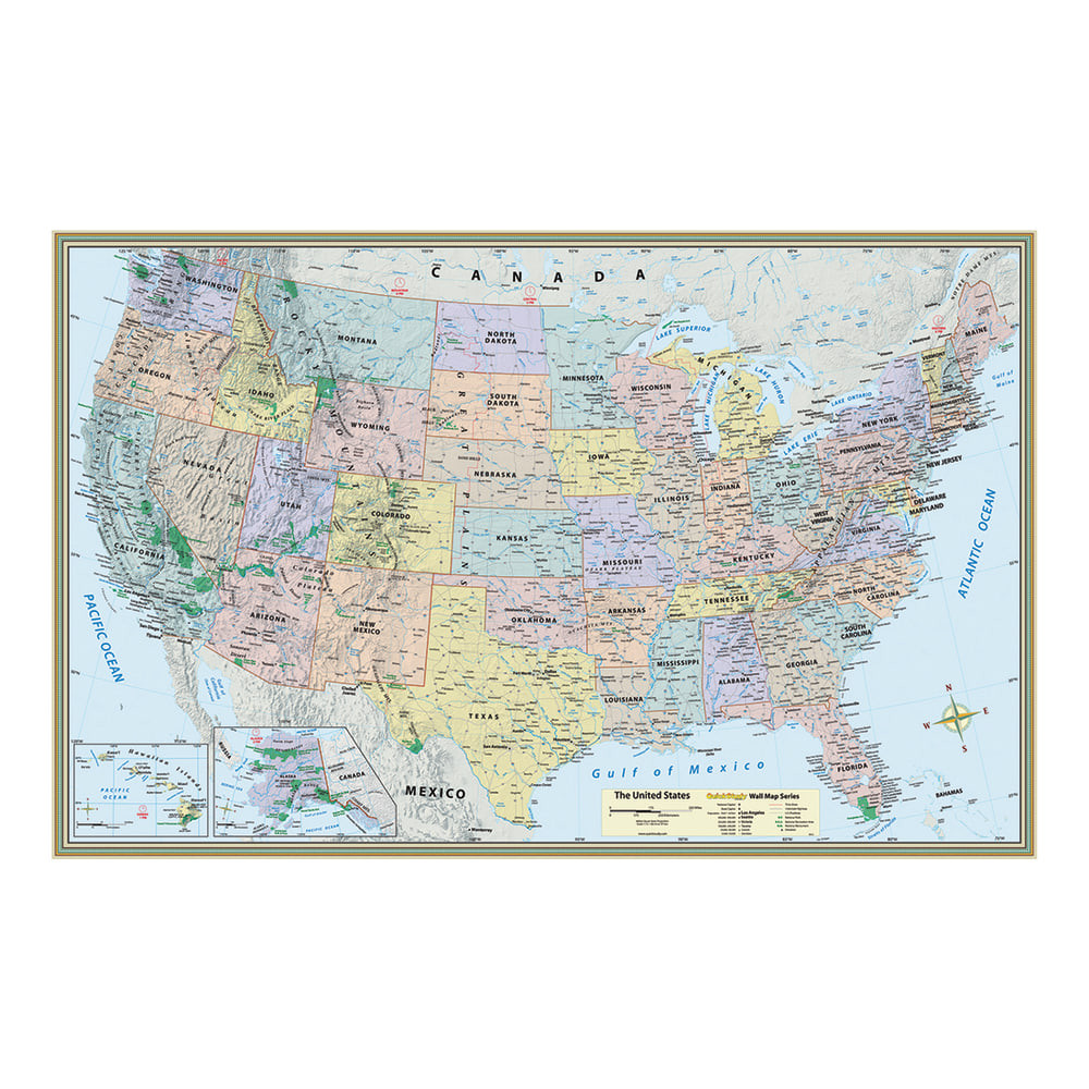 BARCHARTS INC QuickStudy 220817  Detailed Topography Map, United States, 50in x 32in