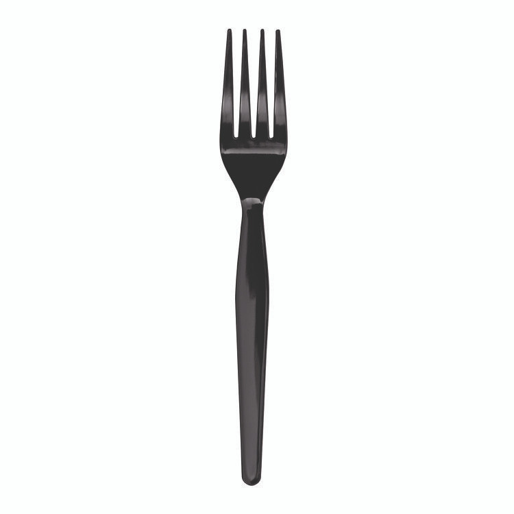 BOARDWALK FORKHWBLA Heavyweight Polystyrene Cutlery, Fork, Plastic, Black, 1,000/Carton