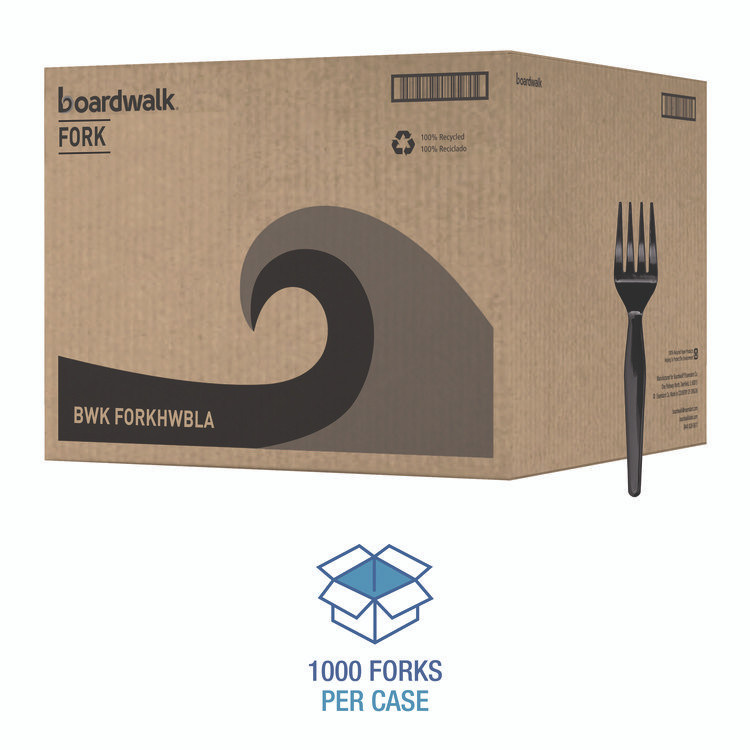 BOARDWALK FORKHWBLA Heavyweight Polystyrene Cutlery, Fork, Plastic, Black, 1,000/Carton