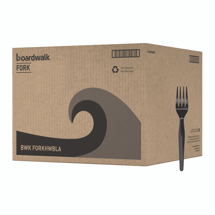 BOARDWALK FORKHWBLA Heavyweight Polystyrene Cutlery, Fork, Plastic, Black, 1,000/Carton