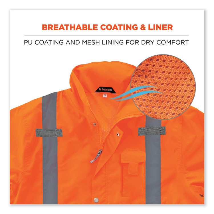 TENACIOUS HOLDINGS, INC. ergodyne® 24316 GloWear 8365 Class 3 Hi-Vis Rain Jacket, Polyester, 2X-Large, Orange
