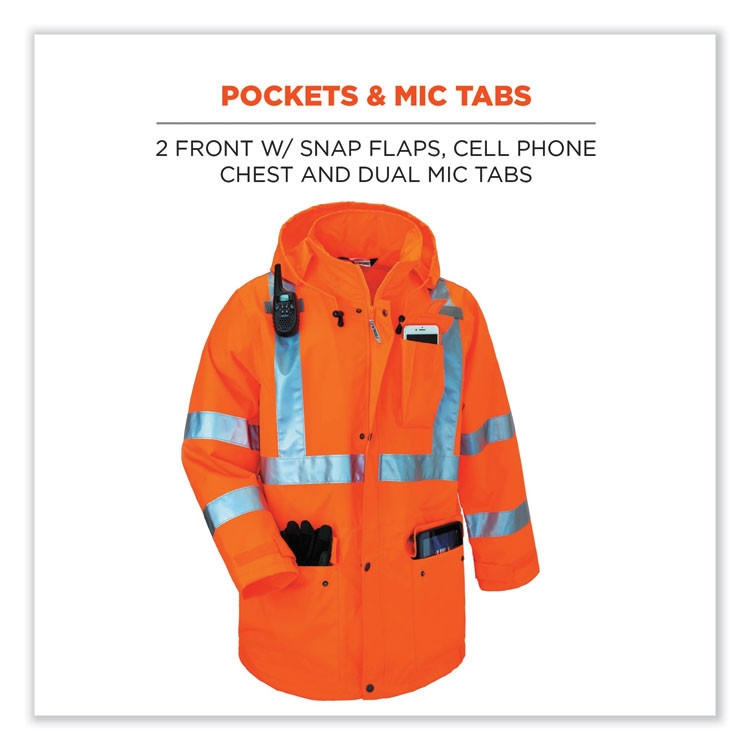 TENACIOUS HOLDINGS, INC. ergodyne® 24316 GloWear 8365 Class 3 Hi-Vis Rain Jacket, Polyester, 2X-Large, Orange