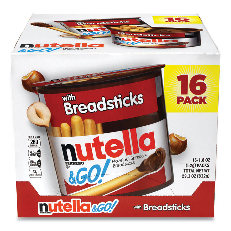 FERRERO USA Nutella® 22001135 Hazelnut Spread and Breadsticks, 1.8 oz Single-Serve Tub, 16/Pack