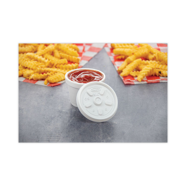 DART 6JL Plastic Lids for Foam Containers, Vented, Fits 3.5 oz to 6 oz, White, 100/Pack, 10 Packs/Carton