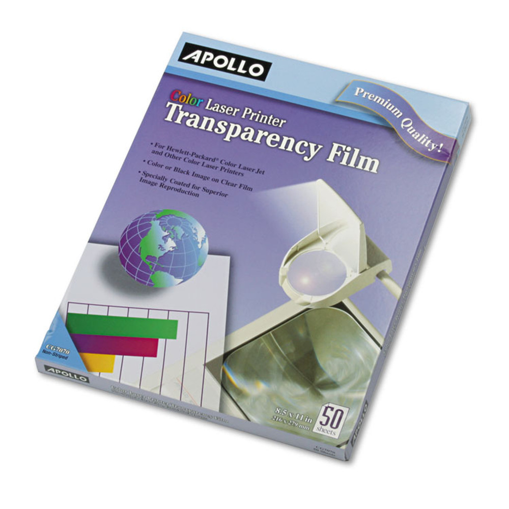 APOLLO AUDIO VISUAL CG7070 Color Laser Transparency Film, 8.5 x 11, 50/Box