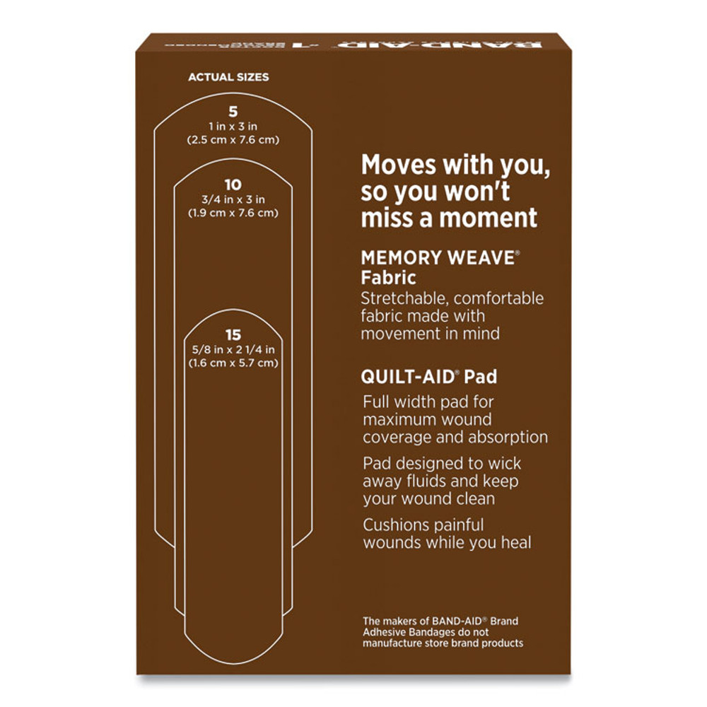 JOHNSON & JOHNSON BAND-AID® 119587 OurTone Adhesive Bandages, BR65, 2.25 x 0.63; 3 x 0.75; 3 x 1, Deep Brown, 30/Pack