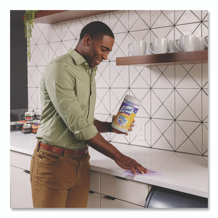 RECKITT BENCKISER LYSOL® Brand 81700 Dual Action Disinfecting Wipes, 1-Ply, 7 x 7.25, Citrus, White/Purple, 75/Canister