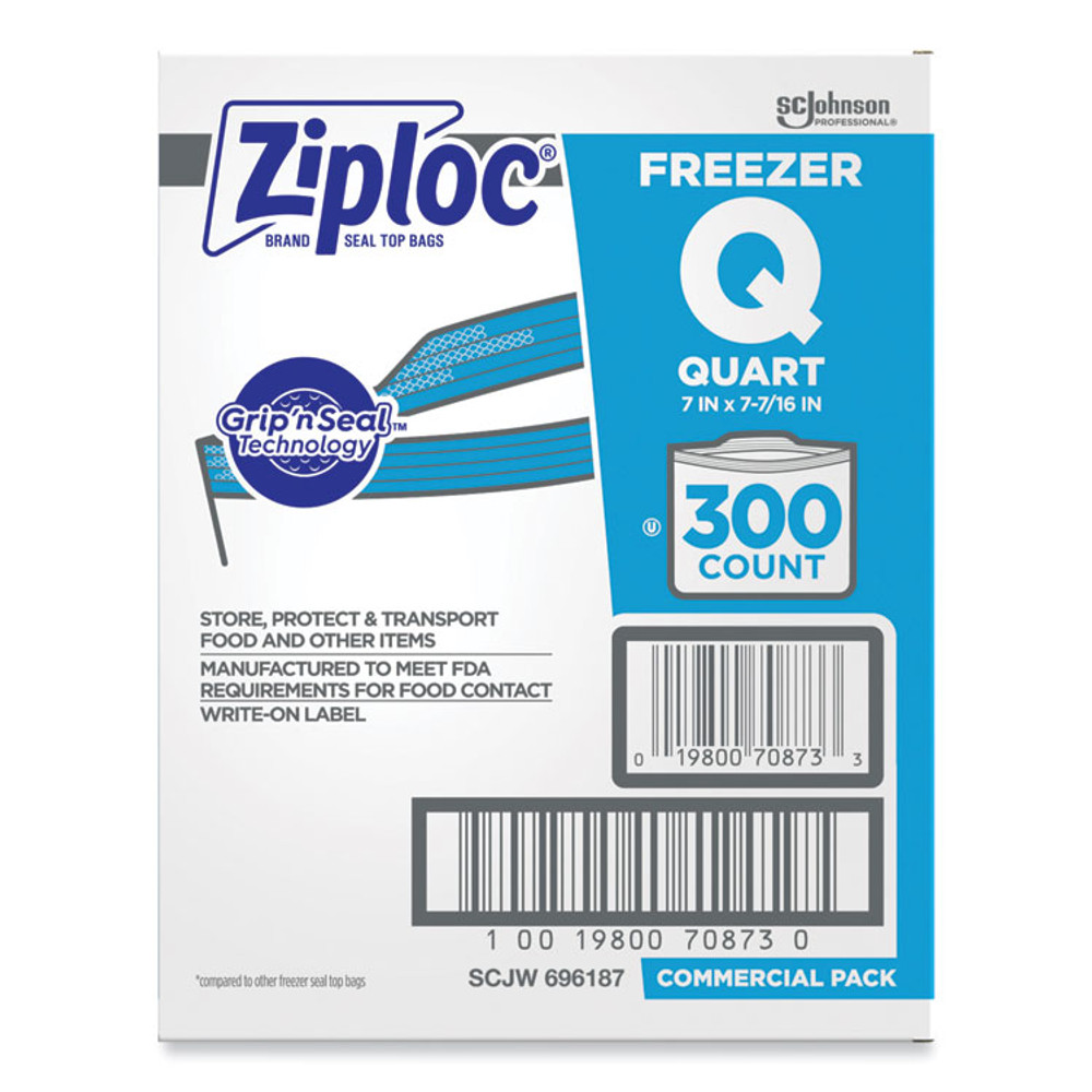 SC JOHNSON Ziploc® 696187 Zipper Freezer Bags, 32 oz, 7" x 7.75", Clear, 300/Carton