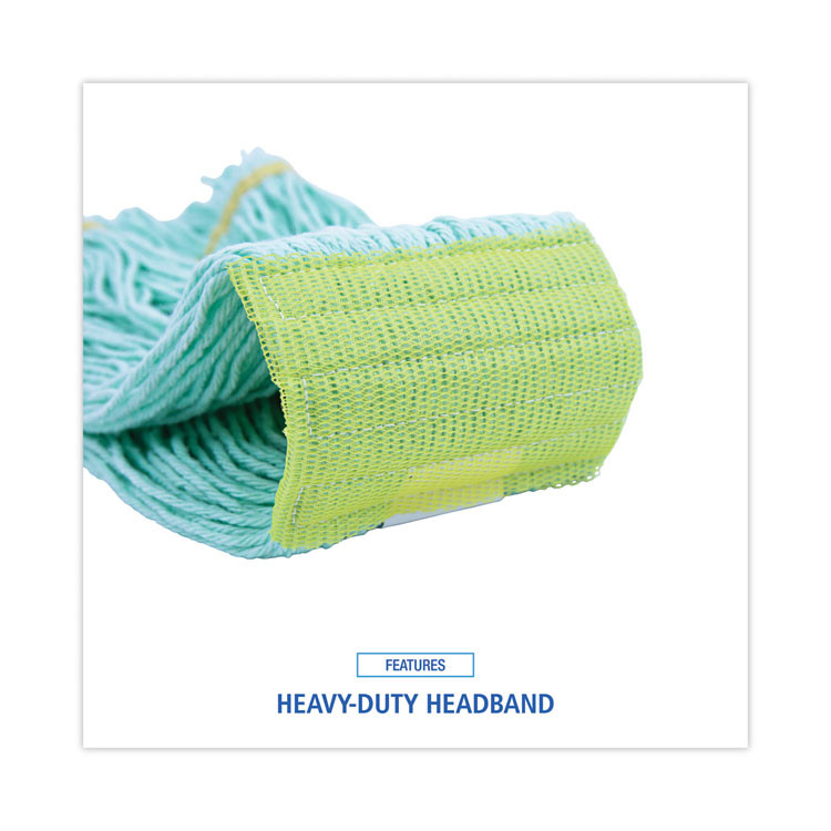 BOARDWALK 1200MEA EcoMop Looped-End Mop Head, Recycled Fibers, Medium Size, Green