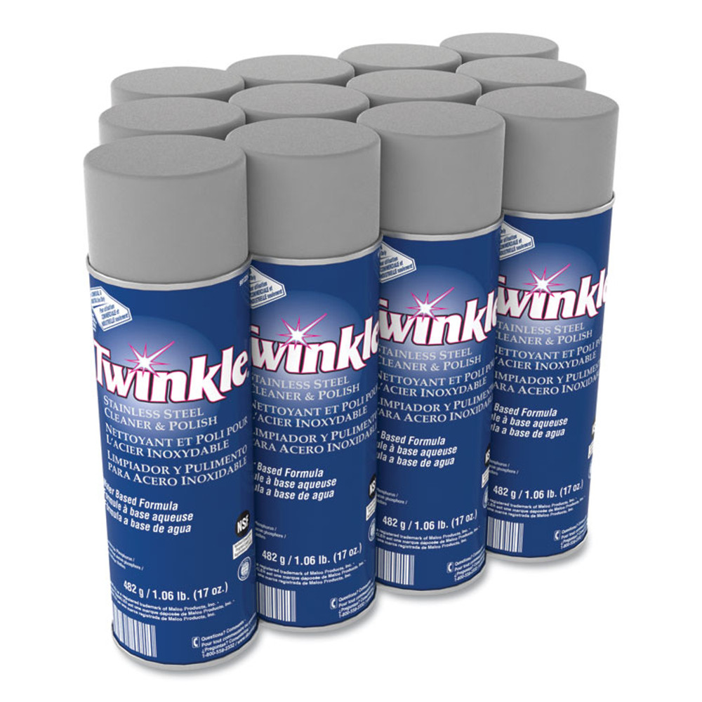 DIVERSEY Twinkle® 991224 Stainless Steel Cleaner and Polish, 17 oz Aerosol Spray, 12/Carton