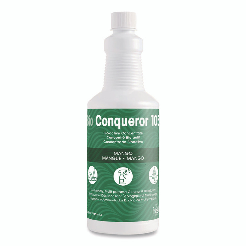 FRESH PRODUCTS 12-32BWB-MG Bio Conqueror 105 Enzymatic Odor Counteractant Concentrate, Mango, 32 oz Bottle, 12/Carton