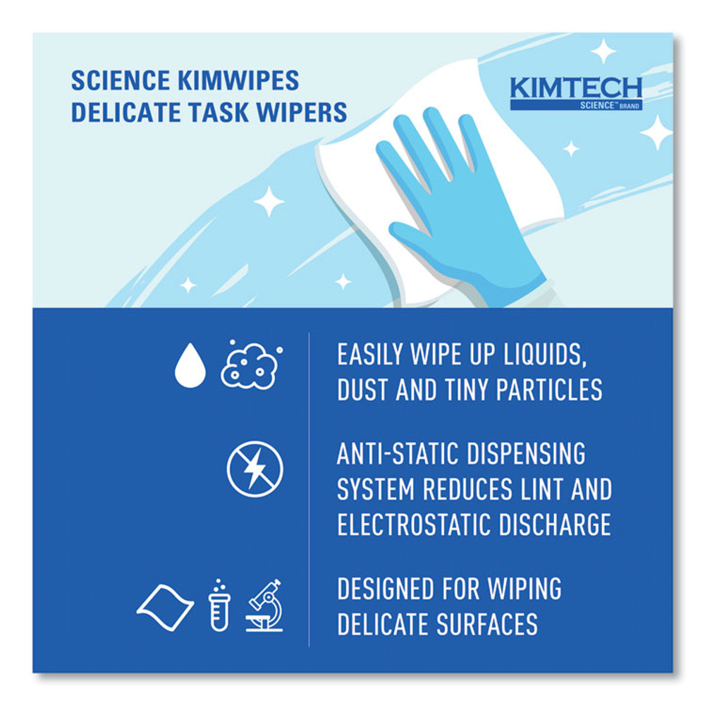 KIMBERLY CLARK Kimtech™ 34155 Kimwipes, Delicate Task Wipers, 1-Ply, 4.4 x 8.4, Unscented, White, 286/Box