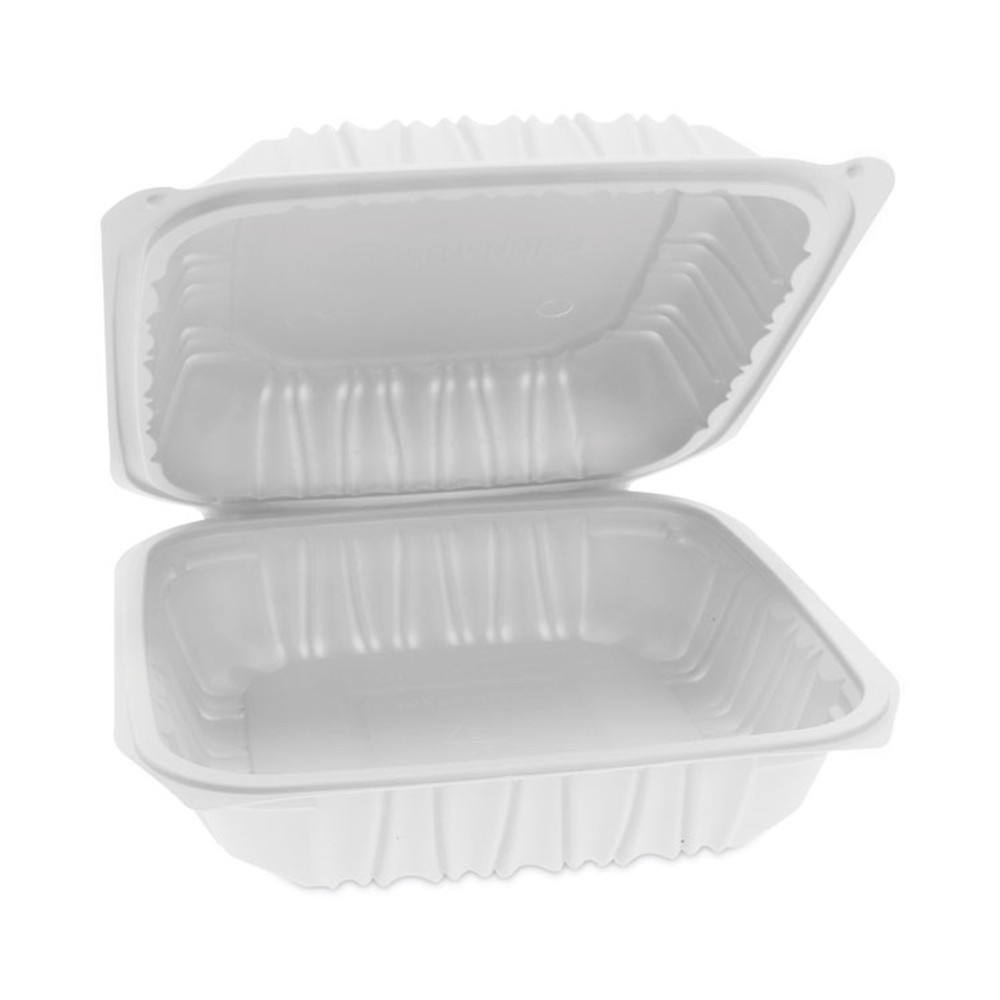 PACTIV EVERGREEN CORPORATION YCNW0851 EarthChoice Vented Microwavable MFPP Hinged Lid Container, 8.5 x 8.5 x 3.1, White, Plastic, 146/Carton