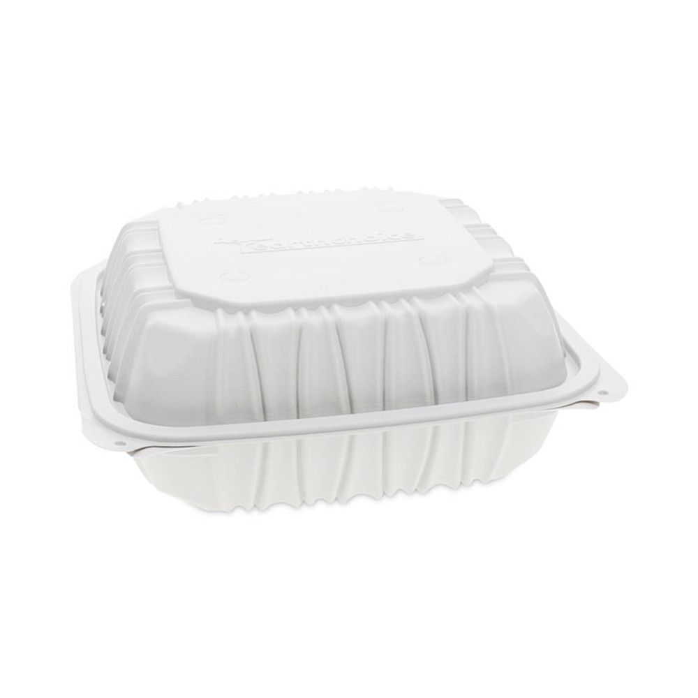 PACTIV EVERGREEN CORPORATION YCNW0851 EarthChoice Vented Microwavable MFPP Hinged Lid Container, 8.5 x 8.5 x 3.1, White, Plastic, 146/Carton