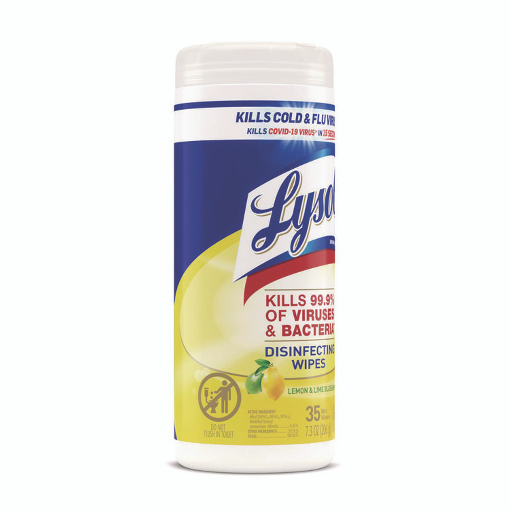 RECKITT BENCKISER LYSOL® Brand 81145CT Disinfecting Wipes, 1-Ply, 7 x 7.25, Lemon and Lime Blossom, White, 35 Wipes/Canister, 12 Canisters/Carton