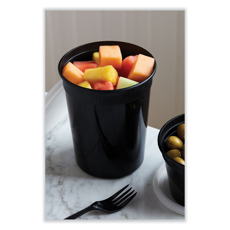 PACTIV EVERGREEN CORPORATION YSD2532B Newspring DELItainer Microwavable Container, 32 oz, 4.55 x 4.55 x 5.55, Black/Clear, Plastic, 240/Carton