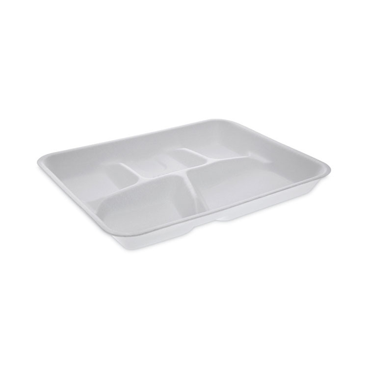 PACTIV EVERGREEN CORPORATION YTH10500SGBX Foam School Trays, 5-Compartment Tray, 8.25 x 10.5 x 1, White, 500/Carton