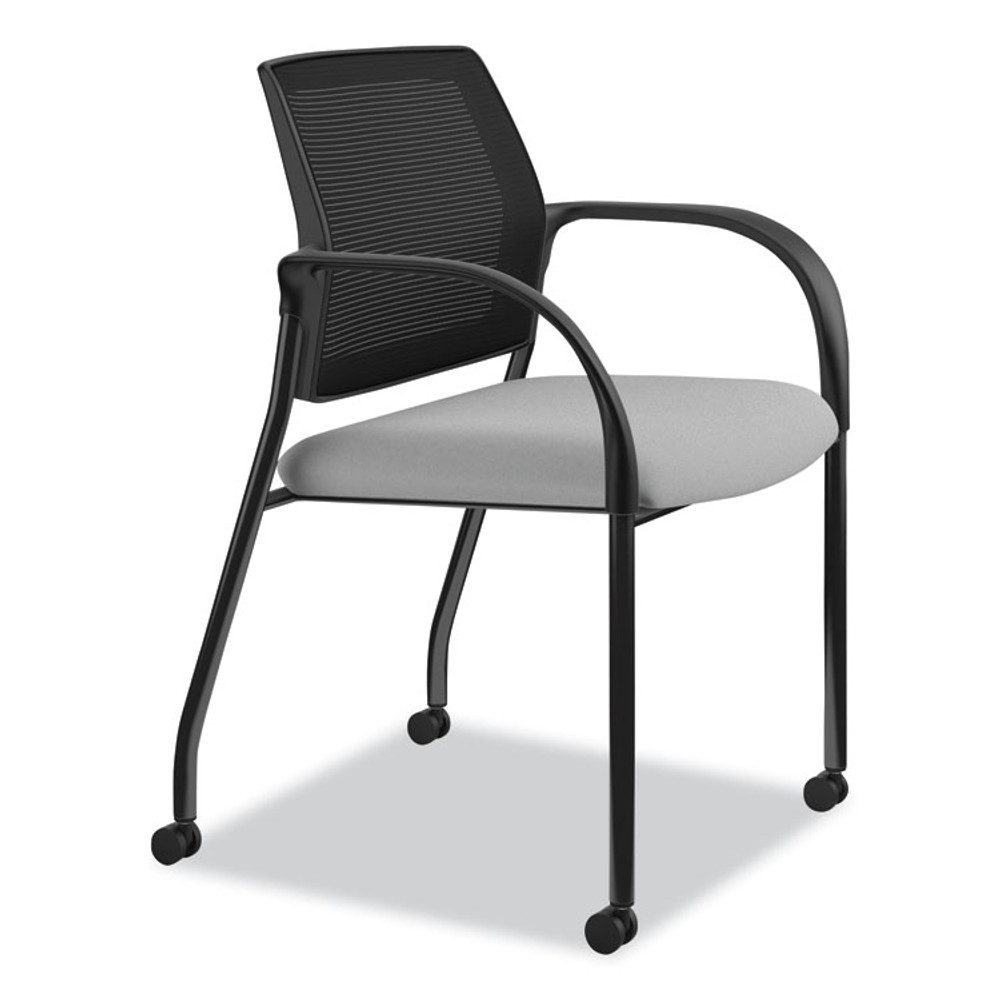 HON COMPANY IS107HIMCU22 Ignition Series Mesh Back Mobile Stacking Chair, Fabric Seat, 25" x 21.75" x 33.5", Frost Seat, Black Back, Black Base