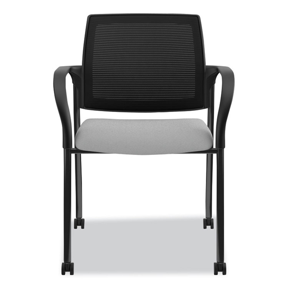 HON COMPANY IS107HIMCU22 Ignition Series Mesh Back Mobile Stacking Chair, Fabric Seat, 25" x 21.75" x 33.5", Frost Seat, Black Back, Black Base