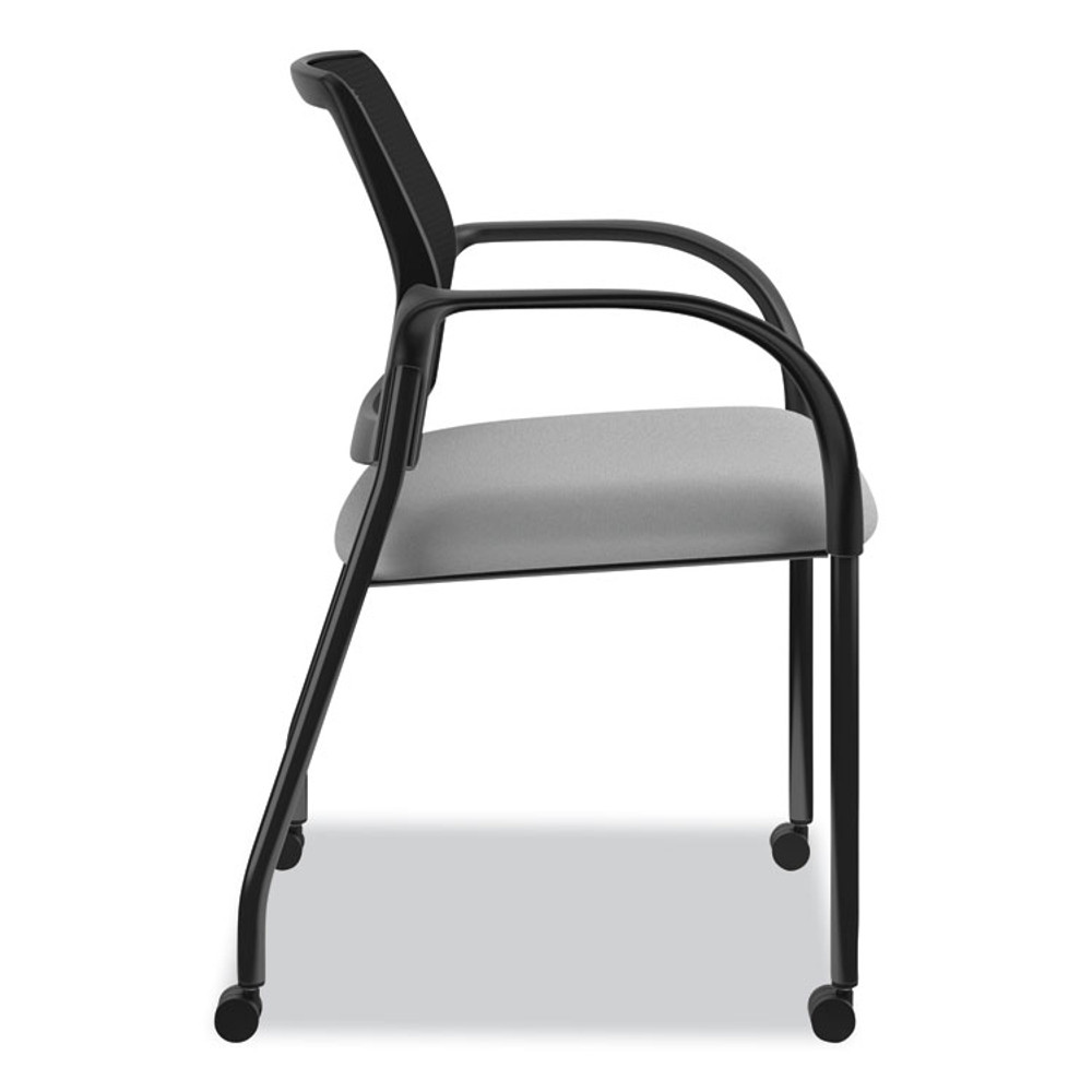 HON COMPANY IS107HIMCU22 Ignition Series Mesh Back Mobile Stacking Chair, Fabric Seat, 25" x 21.75" x 33.5", Frost Seat, Black Back, Black Base