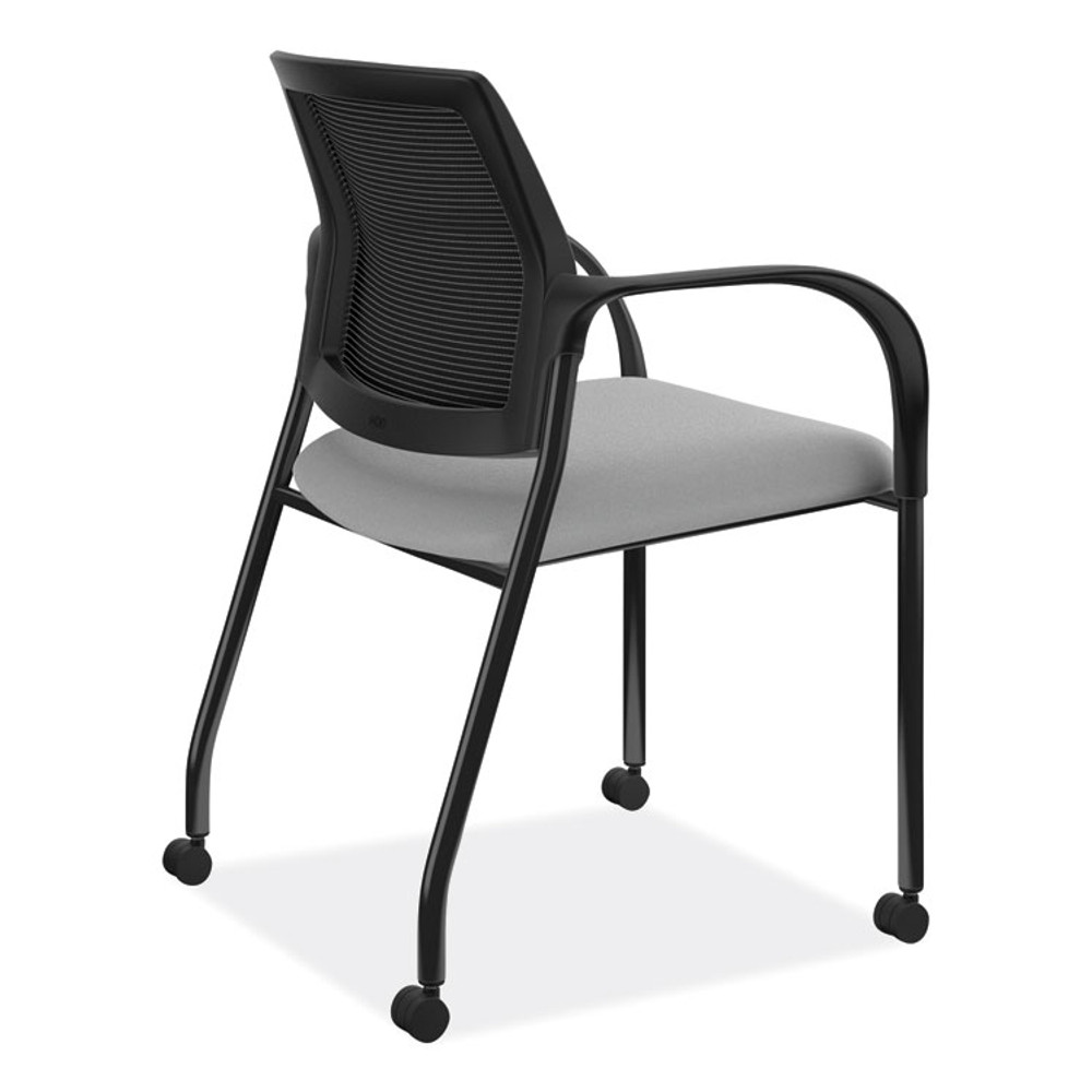 HON COMPANY IS107HIMCU22 Ignition Series Mesh Back Mobile Stacking Chair, Fabric Seat, 25" x 21.75" x 33.5", Frost Seat, Black Back, Black Base