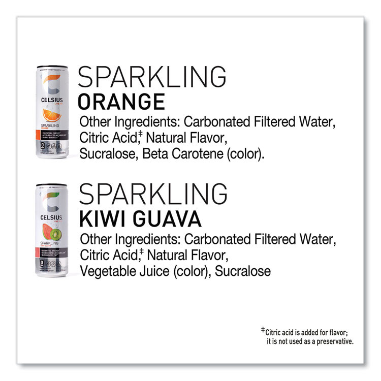 CELSIUS 22002166 Live Fit Variety Pack, Kiwi Guava and Orange, 12 oz Can, 24/Carton