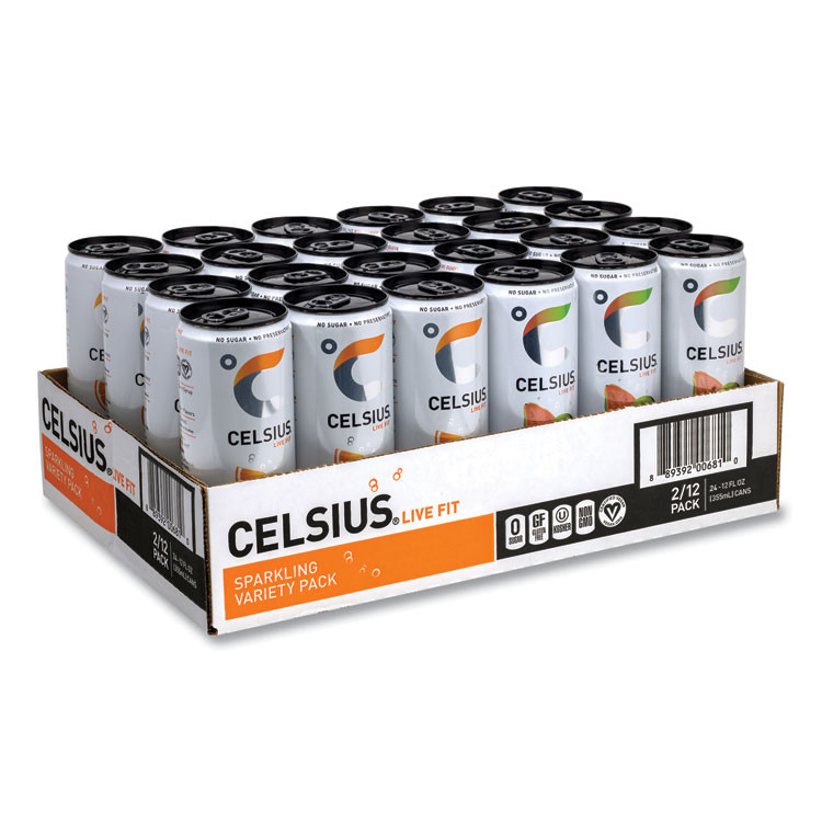 CELSIUS 22002166 Live Fit Variety Pack, Kiwi Guava and Orange, 12 oz Can, 24/Carton