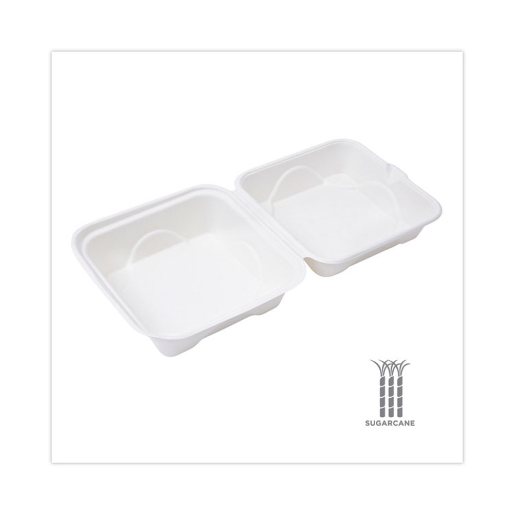 ECO-PRODUCTS,INC. EP-HC6 Bagasse Hinged Clamshell Containers, 6 x 6 x 3, White, Sugarcane, 50/Pack, 10 Packs/Carton