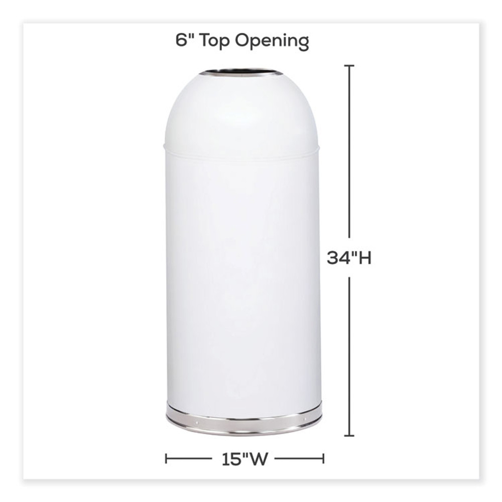 SAFCO PRODUCTS 9639WH Open Top Dome Receptacle, 15 gal, Steel, White