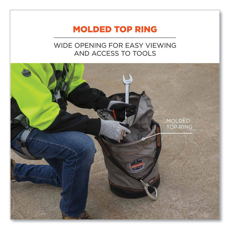 TENACIOUS HOLDINGS, INC. ergodyne® 15976 Arsenal 5976 XL Hoist Bucket Tool Bag with Swiveling Carabiner and Zipper Top, 16 x 16 x 20, Gray